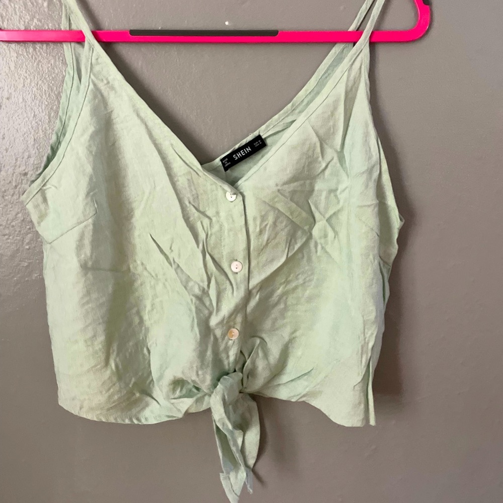 Mint SHEIN Front tie crop top